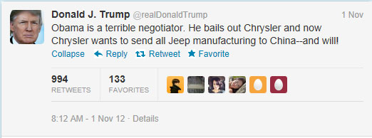 Trump Tweets Romney Campaign Lie About Jeep