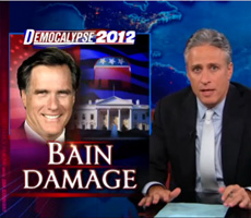 BAIN DAMAGE – Jon Stewart hits Romney hard this Monday