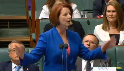 Australian Prime Minister Gillard grills opposition on his misogyny