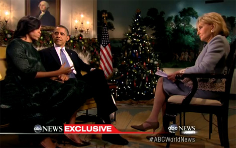Barbara Walters talks with the Obamas