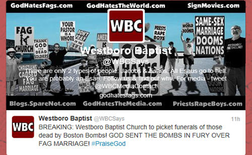 Westboro Baptist Church to Picket the Boston Bombing Victims Funerals