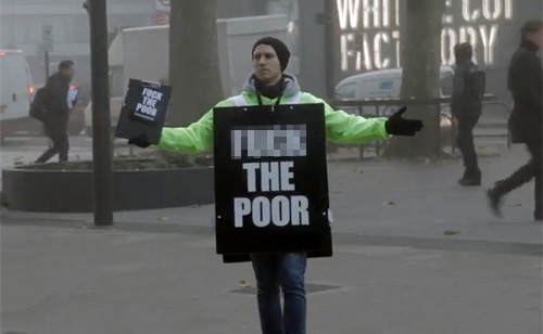 Man Wears #FuckThePoor Sign And Shouts To Make A Point (VIDEO)