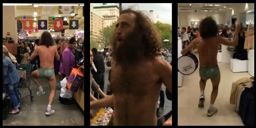 Nearly Naked Man Chants ‘Stop Buying Stuff’ & ‘Love is The Answer’ (VIDEO)