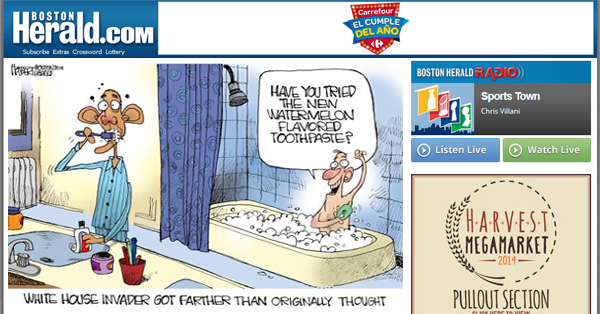 Offensive & Racist Obama Cartoon Posted By Boston Herald