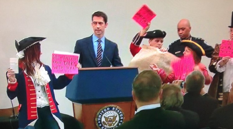 Colonial CODEPINK Schools Sen. Tom Cotton On The Constitution (VIDEO)