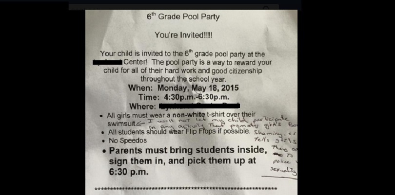 Equal Opportunity Body Shaming On A 6th Grade Pool Party Permission Slip