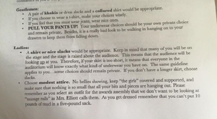 ‘We Don’t Want To See Your Sausage Rolls.’ On High School Dress Code Flyer