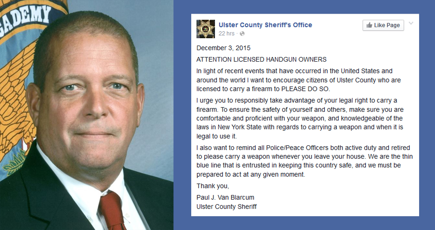 Outrage After New York Sheriff Issues A Call To Arms On Facebook (Video)