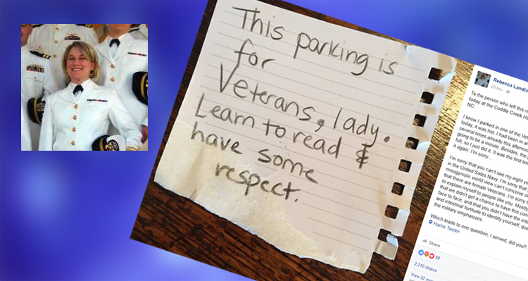 Navy Veteran Responds To Sexist Note After Parking In Spot Reserved For Veterans