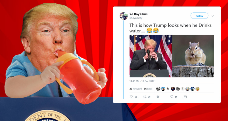 Trump Mercilessly Mocked After Drinking Water With Two Hands Like A Child During Important National Security Speech